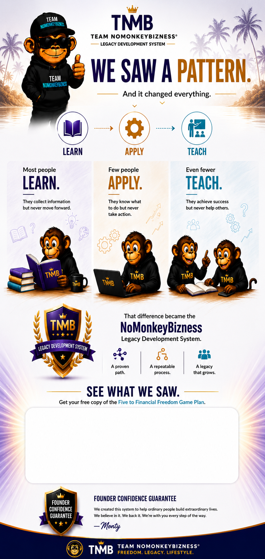 Team NoMonkeyBizness Five to Financial Freedom Game Plan capture page